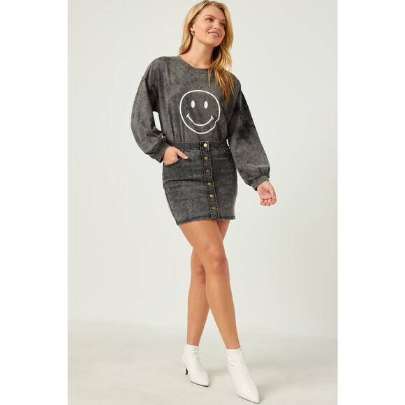 HAYDEN Sunni Smiley Face Oversized Black Wash Sweatshirt NEW Size Small - Picture 2 of 5